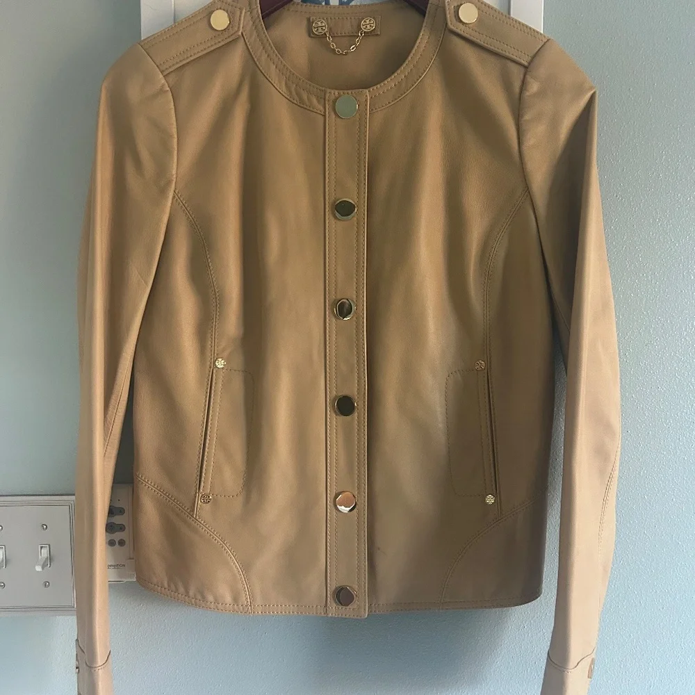 Tory Burch Tan Leather Jacket Size Small